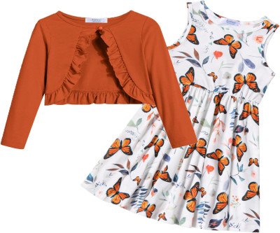 Charming Floral Dress Set with Cardigan for Little Girls