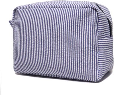 Chic Seersucker Makeup Bag: Compact & Stylish Storage