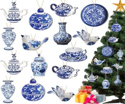 Elegant Blue & White Chinese Christmas Ornaments