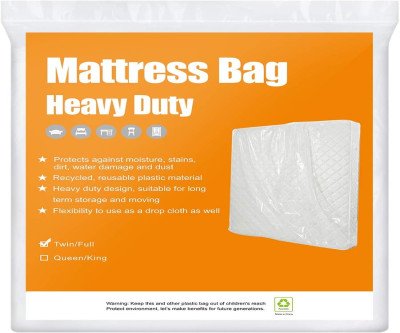 Clear Mattress Protection Bags - 2-Pack for Moving & Storage