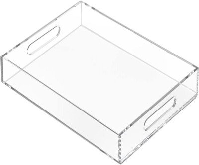 Clear Serving Tray with Handles - Spill Proof Ottoman Organizer