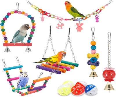 Colorful Bird Swing Hammock Chew Toy Ladder
