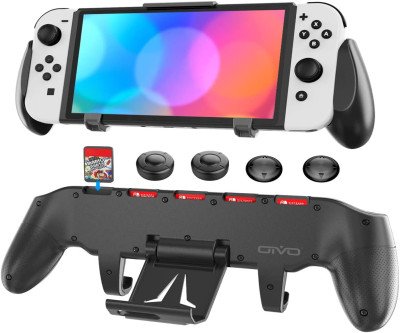 Comfortable Switch Grip with Adjustable Stand & Game Slots
