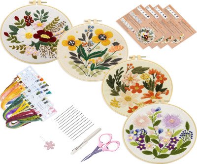 Complete Beginner Craft Set: 4-in-1 Embroidery, Knitting, Crochet & Cross Stitch