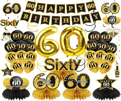 Complete Black Gold 60th Birthday Party Kit