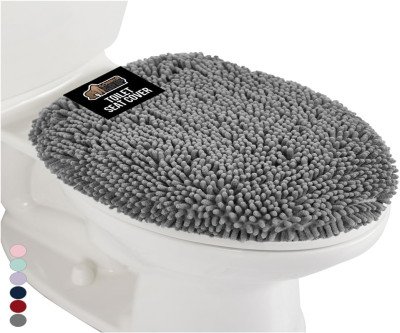 Cozy Gray Chenille Toilet Lid Cover That Stays Put