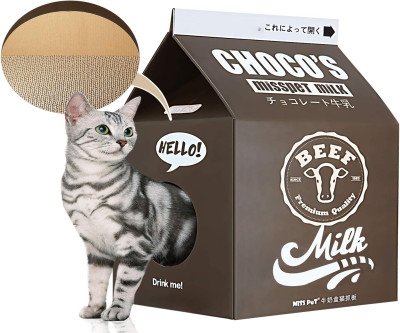 Cozy Milk Box Cat Scratcher & Bed – Durable Black Cardboard