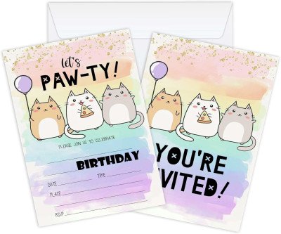 Cute Kitten Birthday Invitations with Envelopes - Set of 20