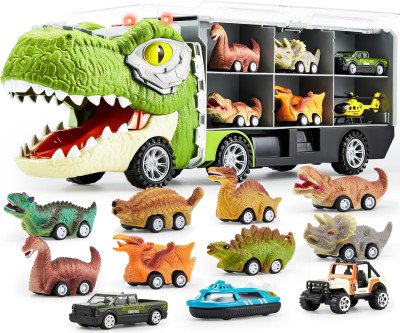 Dinosaur Truck Playset with 12 Mini Vehicles