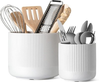 Organize Your Kitchen with Style: Dual Ceramic Utensil Holders