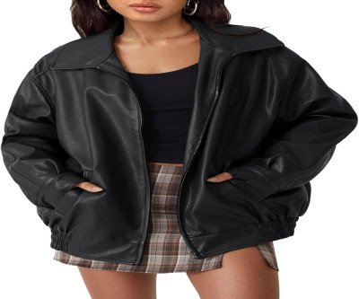 Effortless Edge: Women's Oversized Faux Leather Motorcycle Jacket