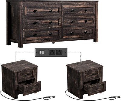 Farmhouse Bedroom Set with Charging Nightstands