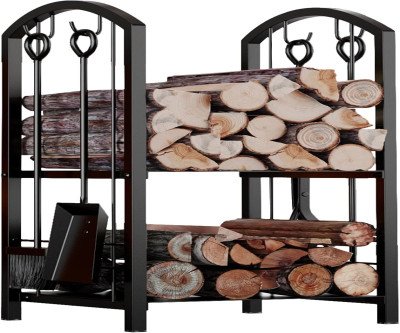 Complete Fireplace Organization: 5-Piece Wood & Tools Storage Set