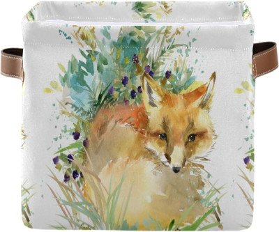 Fox Print Storage Basket - Collapsible Organizer with Handles
