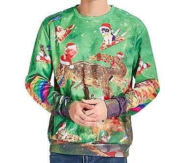 Galactic Dinosaur Tacky Christmas Sweater