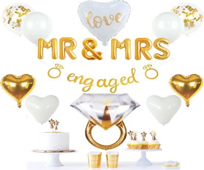 Gold Engagement Party Decor Kit - Mr & Mrs Balloons & Banner