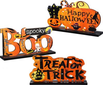 Spooky Halloween Table Centerpieces - Wooden Boo Decor
