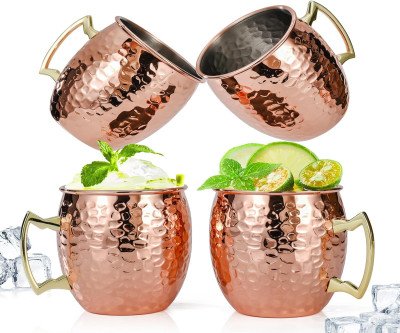 Hand-Hammered Copper Mugs Set - Perfect for Moscow Mules & Cold Drinks