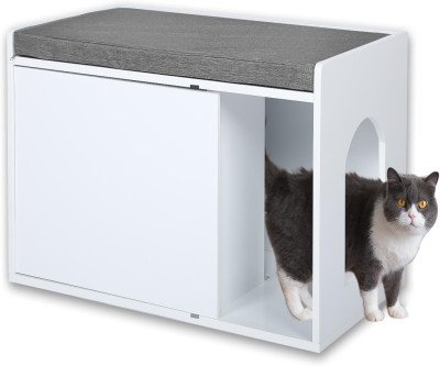 Hidden Cat Litter Box Cabinet with Storage Bench