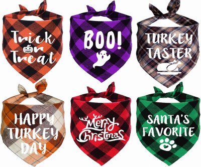 Holiday Dog Bandana Set - 6 Pack for Halloween Thanksgiving Christmas