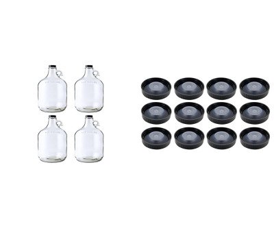 Home Brewing Bundle: 4 Glass Growlers + 12 Bonus Caps