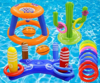 Splash Bash: Inflatable Pool Basketball, Ring Toss & Cactus Set