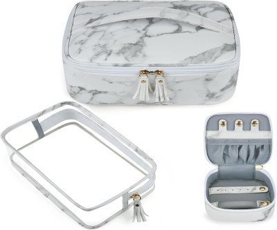 Marble Makeup Organizer with Leak-Proof Storage & Brush Slots