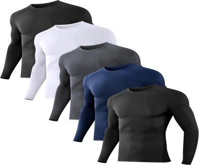 Stay Warm & Compressed: Men's 5-Pack Long Sleeve Athletic Base Layers