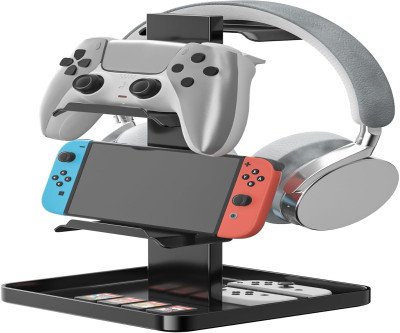 Space-Saving Metal Headset Stand with Controller Shelf