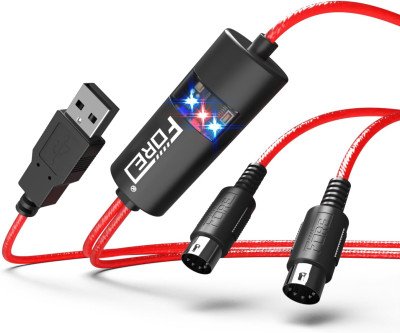 Plug MIDI Keyboards into USB – Red 6.5ft Adapter