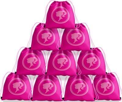 Pink Party Drawstring Bags - 12pk for Birthday Favors