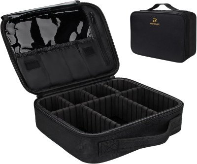 Portable Makeup Train Case with Adjustable Dividers