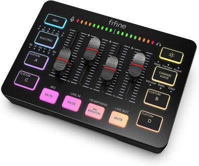 Pro Audio Mixer for Streamers - XLR Interface & RGB Effects