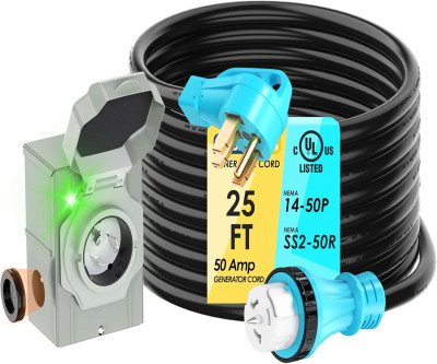 Safe Generator Power Connection Kit - 50 Amp Cord & Inlet Box