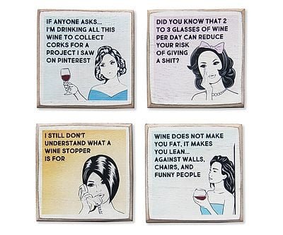 Set of 4 Funny Wine Coasters