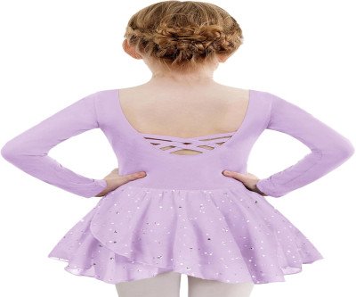 Shiny Long-Sleeve Toddler Ballet Leotard with Crisscross Back
