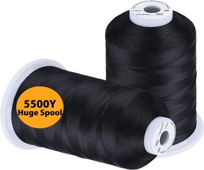 Premium Black Embroidery Thread: 2 Spools, 5500 Yards Each