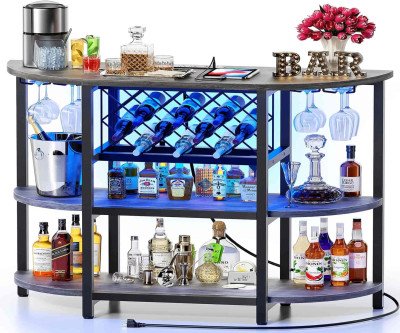 Smart Bar Cart with LED Lights & Charging Stations