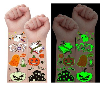 Spooky Glow Tattoos: 12-Sheet Halloween Party Pack