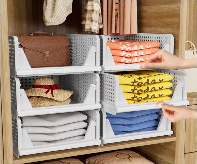 Stackable Closet Organizers - 5 Pack Folding Storage Bins
