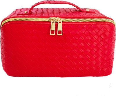Stay Organized in Style: Red Travel Makeup Bag with Flat Opening