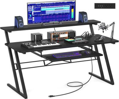 Studio Desk with Built-in Power: Complete Music Production Workstation