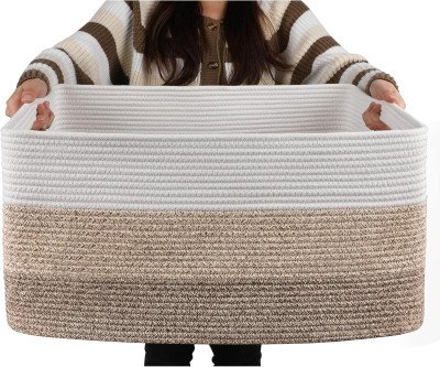 Sturdy Cotton Storage Basket with Handles for Blankets & Toys