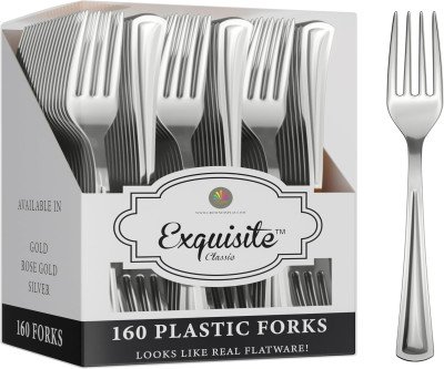 Stylish Silver Plastic Forks - 160 Piece Heavy Duty Set
