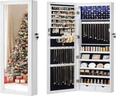 Tall Jewelry Organizer with LED Mirror