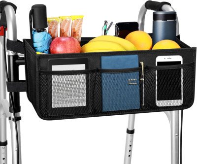 Tip-Proof Walker Basket with Cup Holder & Ample Storage