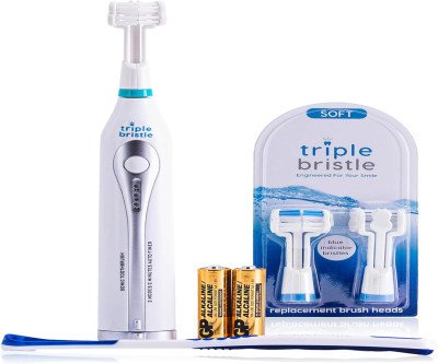Cleans 3x Faster: Triple Bristle Sonic Travel Toothbrush
