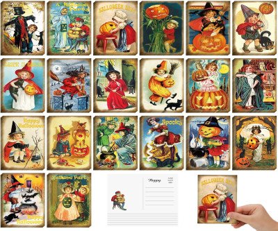Spooky Vintage Halloween Postcards - 80 Blank Cards with 20 Designs