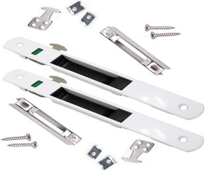 White Sliding Door Hardware Set - Smooth Flush Latch & Handles