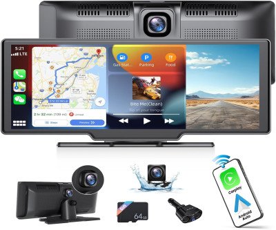 Wireless CarPlay Stereo: Dual Cameras, Navigation & Dash Cam